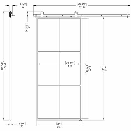 Renin Lexington Clear Glass Metal Barn Door with Installation Hardware Kit 37 in. KMCTLXC-37BL-E